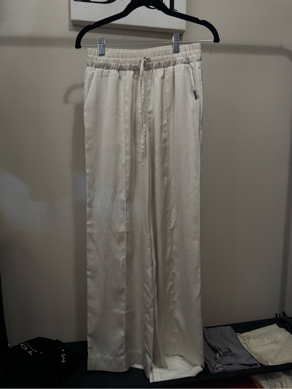 All Saints Cream Drawstring Satin Pants